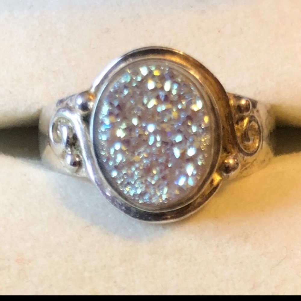 Sterling silver white druzy ring size 7